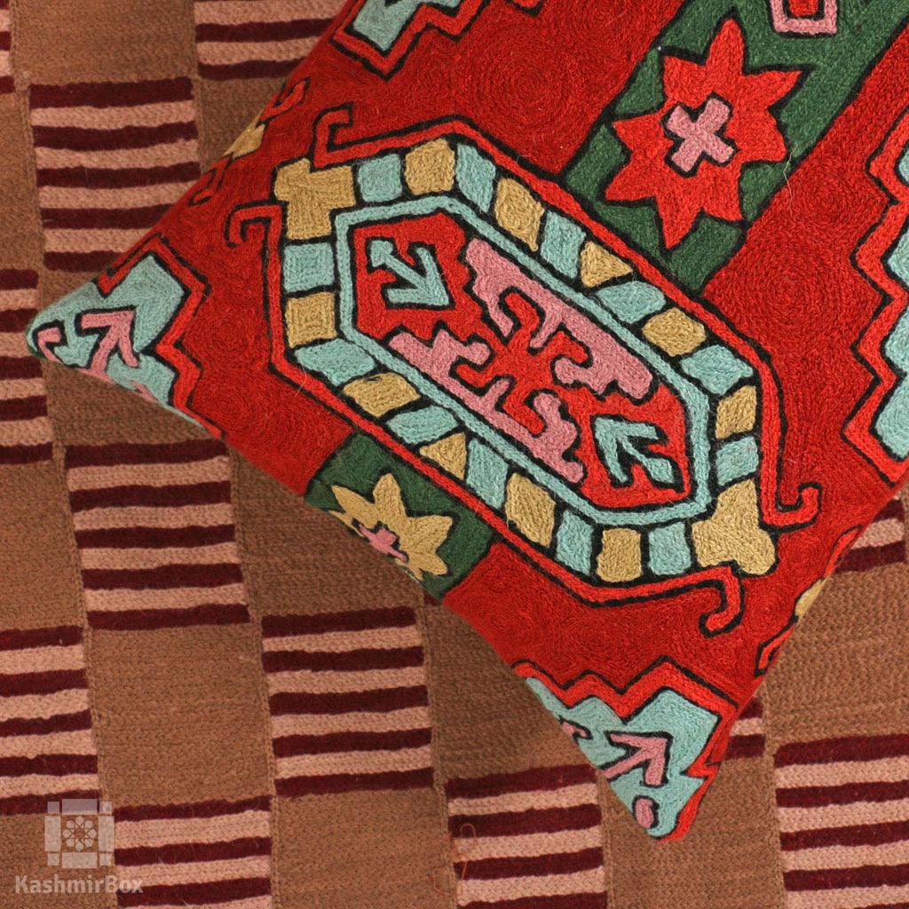 Geometric Chainstitch Handmade Pillow Cover (Set of 2) - Kashmir Box