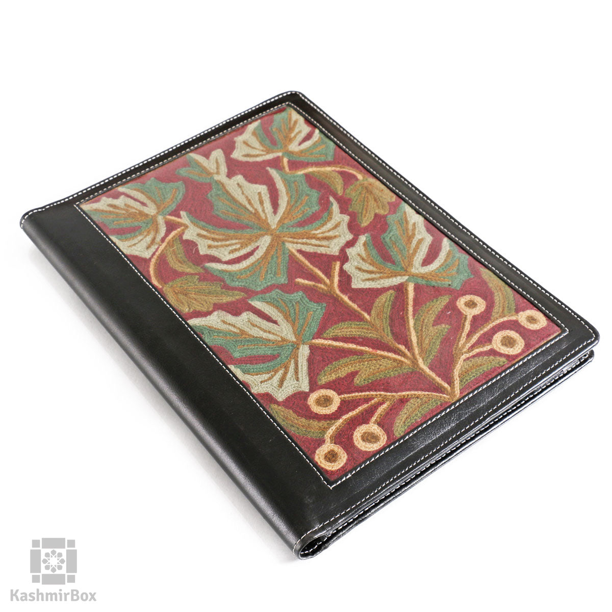 Black Maroon Handmade Crewel Folder - KashmirBox.com