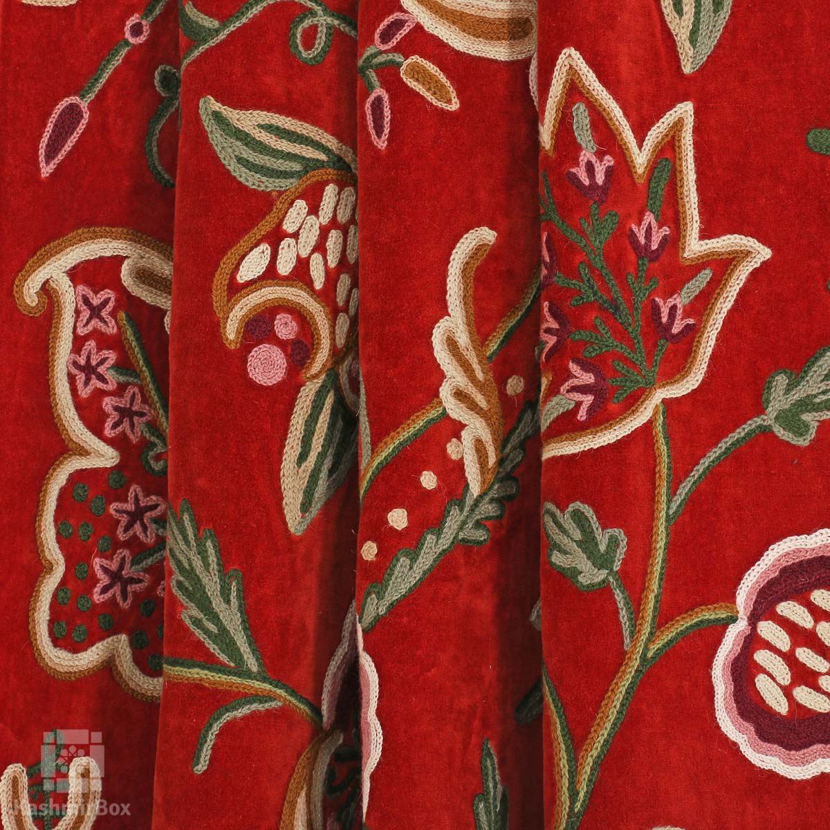 Rust Leafy Crewel Embroidered Curtain - KashmirBox.com