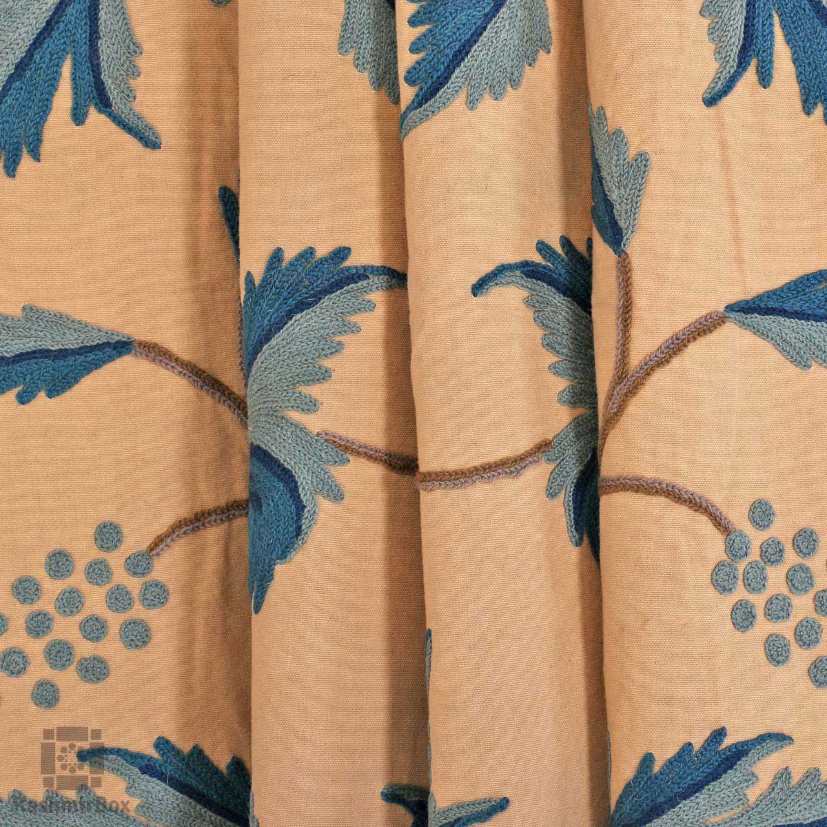 Whitish Blue Flowery Crewel Embroidered Curtain - KashmirBox.com