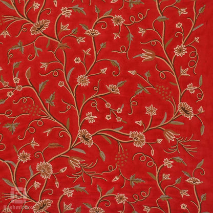 Scarlet Flowered Crewel Embroidered Curtain - KashmirBox.com