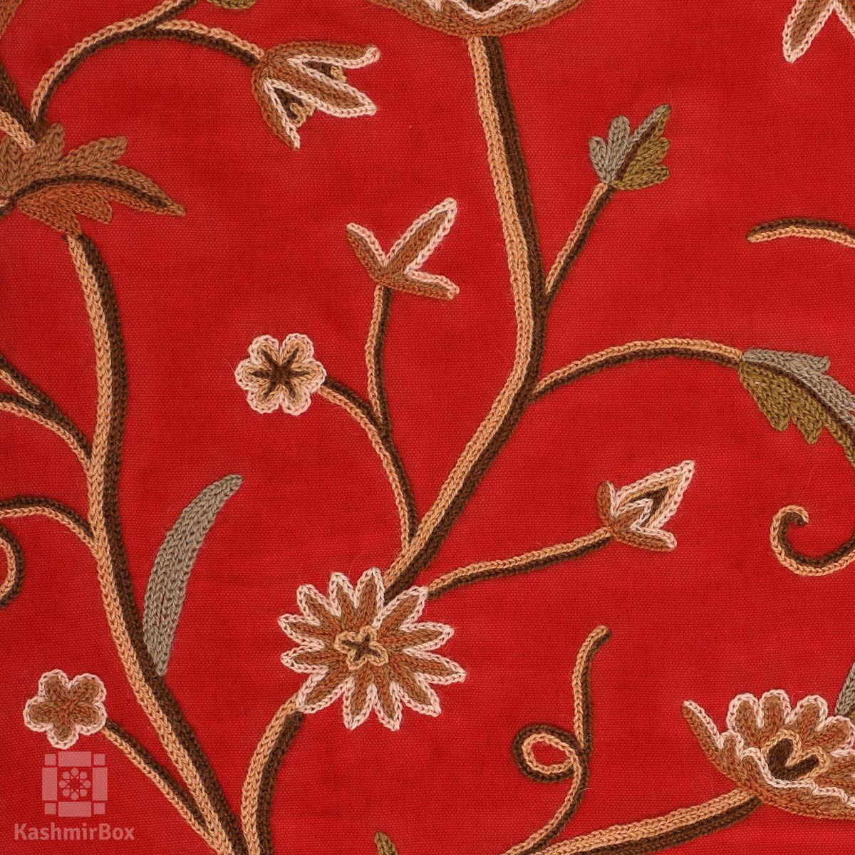 Scarlet Flowered Crewel Embroidered Curtain - KashmirBox.com