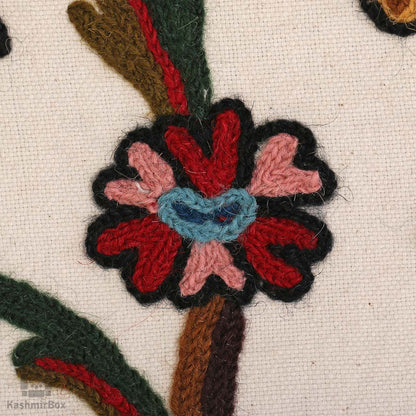 Crisp White Flowered Crewel Embroidered Curtain - KashmirBox.com