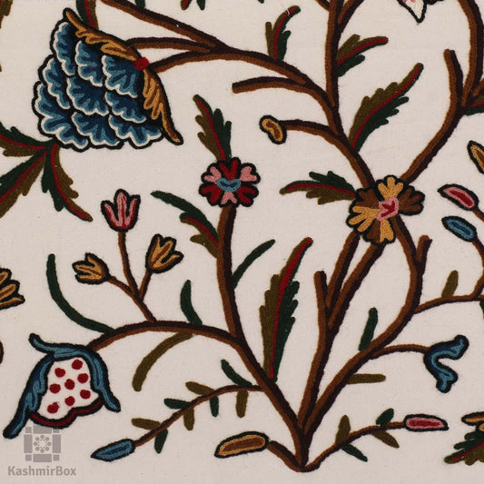 Crisp White Flowered Crewel Embroidered Curtain - KashmirBox.com