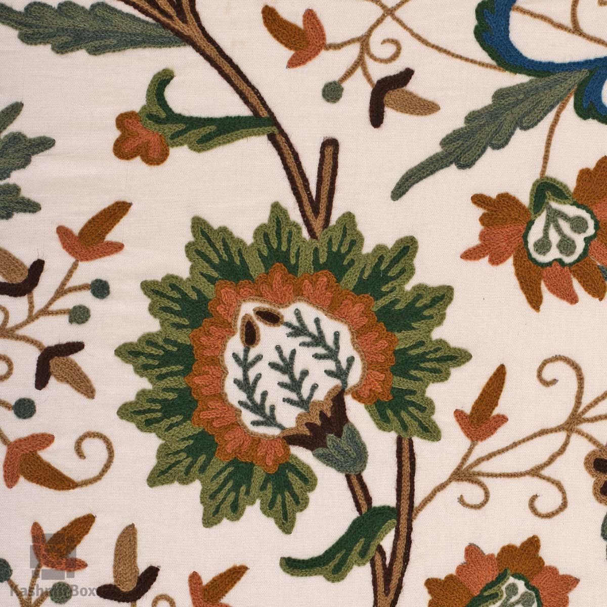 Crisp White Paisley Vine Embroidered Curtain - KashmirBox.com