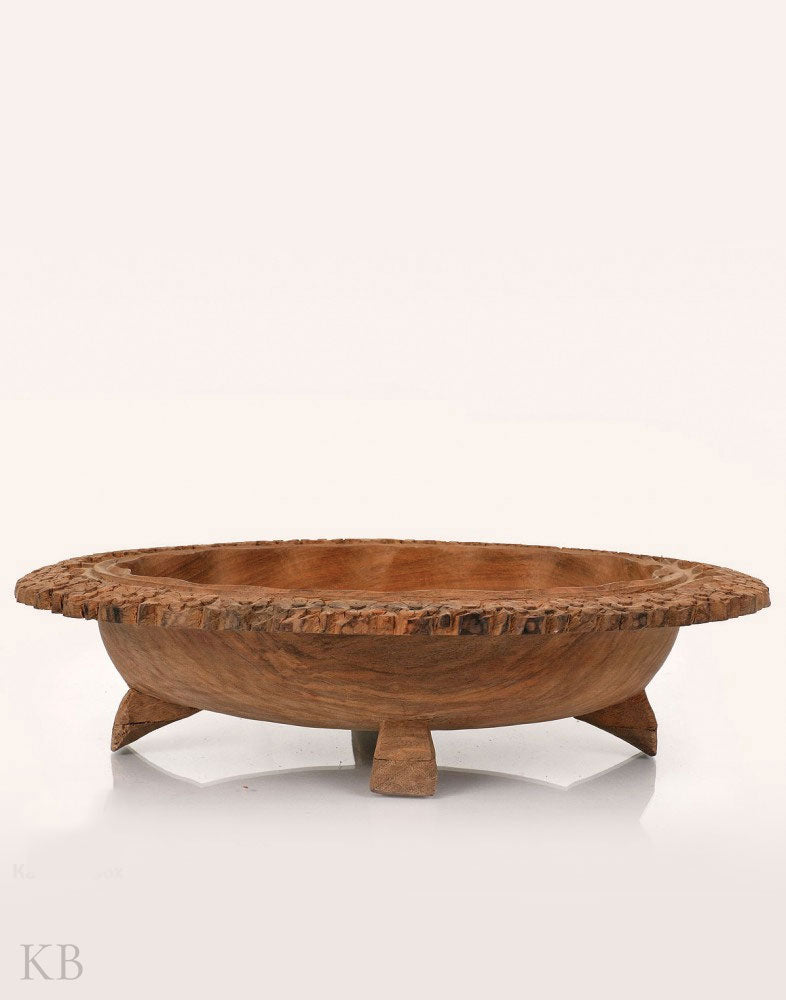 Handcrafted Narcissus Engraved Walnut Wood Bowl - Kashmir Box