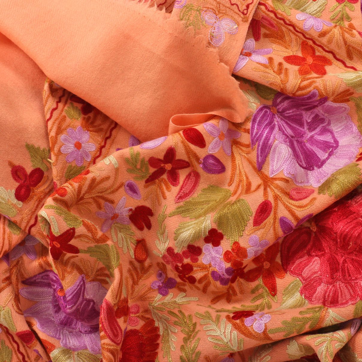 Peachy Pink Aari Embroidered Woolen Stole - Kashmir Box