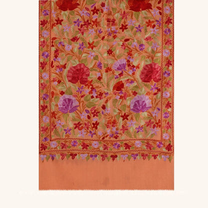 Peachy Pink Aari Embroidered Woolen Stole - Kashmir Box