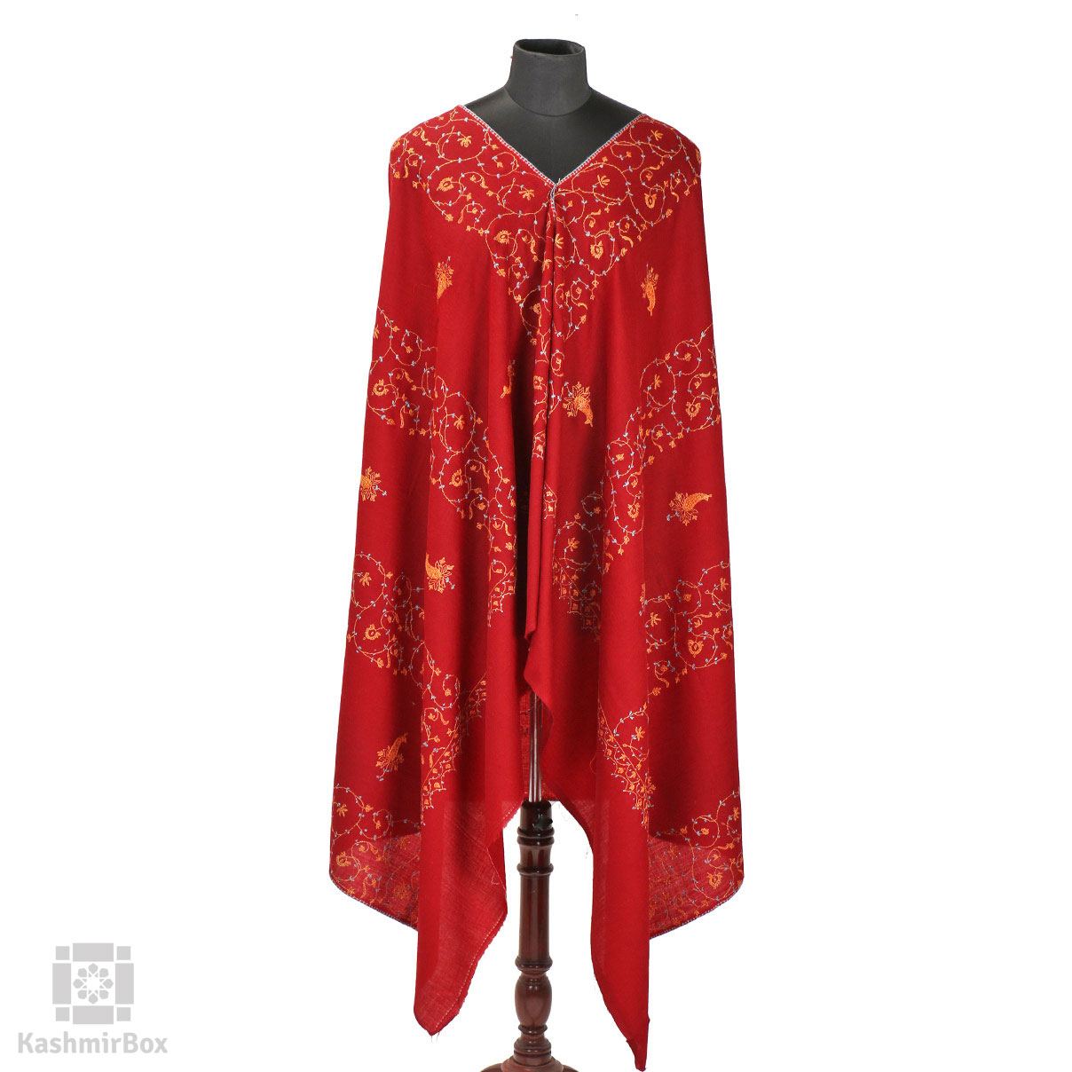 Chery Red Sozni Embroidered Paisley Woolen Shawl - Kashmir Box