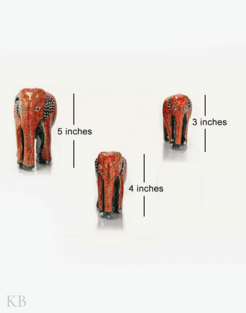Red Floral Paper Mache Elephants (Set of 3) - Kashmir Box