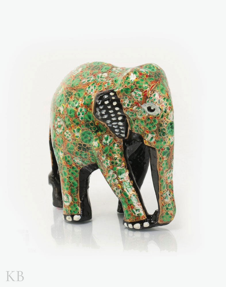 Green Floral Paper Mache Elephants (Set of 3) - Kashmir Box