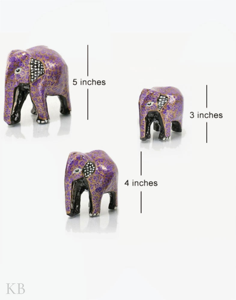 Purple Floral Paper Mache Elephants (Set of 3) - Kashmir Box