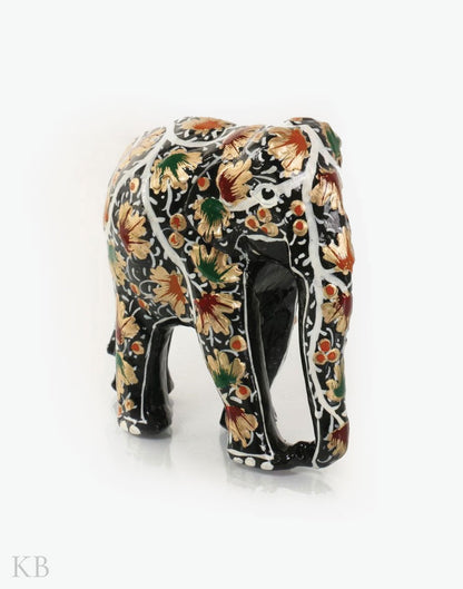 Gold And Black Floral Paper Mache Elephants (Set of 3) - Kashmir Box