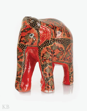 Crimson Red Handmade Paper Mache Elephant - Kashmir Box