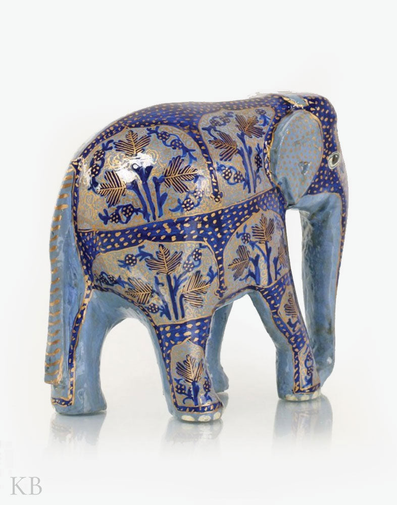 Stone Blue Handmade Paper Mache Elephant - Kashmir Box