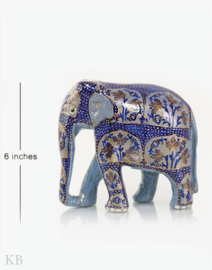 Stone Blue Handmade Paper Mache Elephant - Kashmir Box