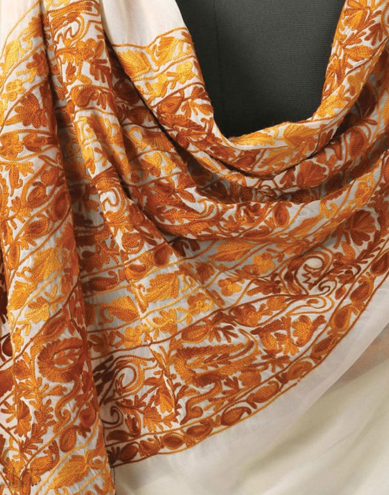 White And Gold Aari Embroidered Georgette Saree - Kashmir Box