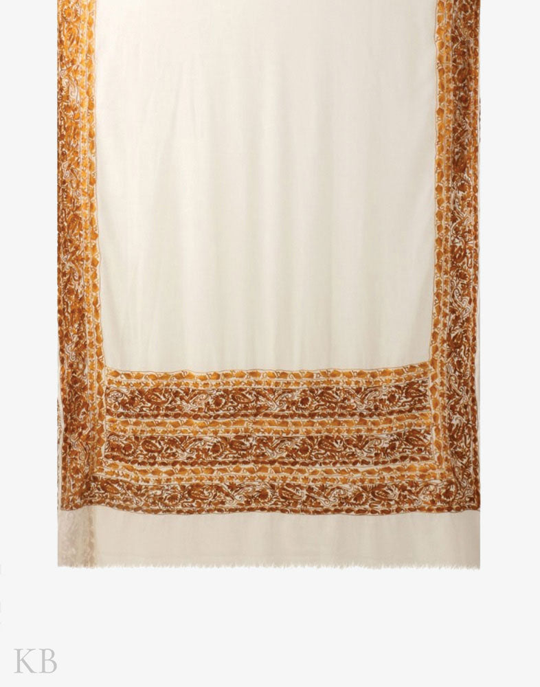 White And Gold Aari Embroidered Georgette Saree - Kashmir Box
