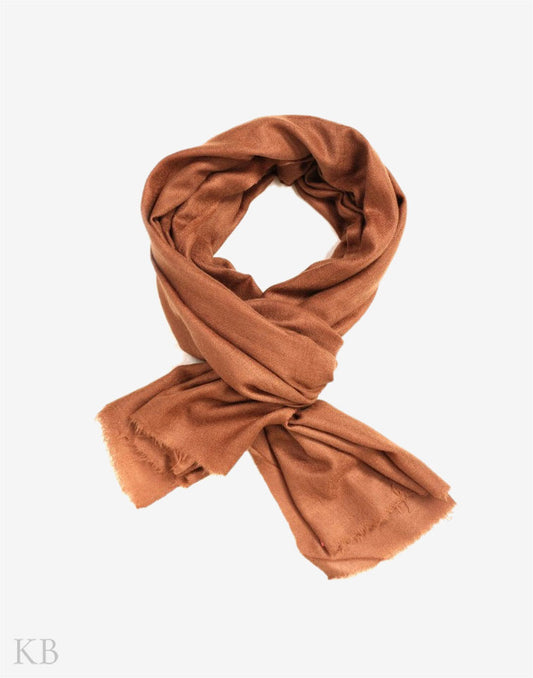 GI Certified Tawny Brown Solid Cashmere Pashmina Stole - Kashmir Box