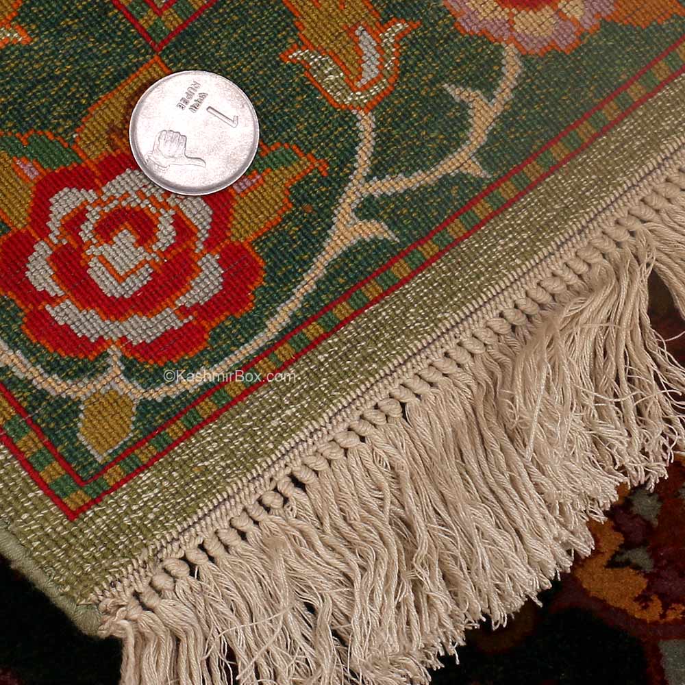 Green Gulabdar Silk Carpet - KashmirBox.com