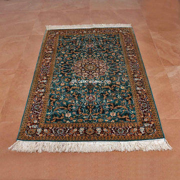 Blue Kashan Silk Carpet - KashmirBox.com