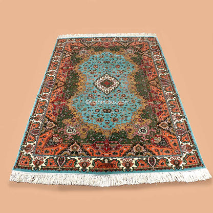 Blue Kirman Silk Carpet - KashmirBox.com