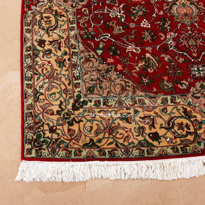 Red Kirman Silk Carpet - KashmirBox.com
