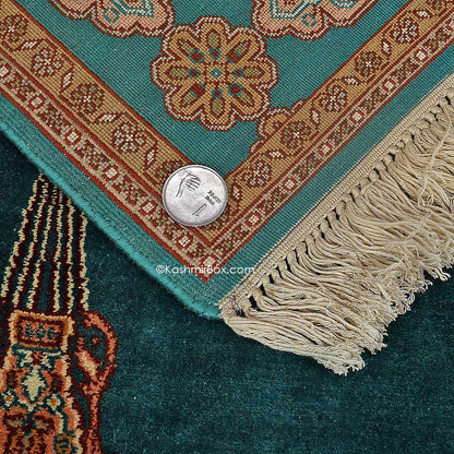 Teal Ardabil Silk Carpet - KashmirBox.com