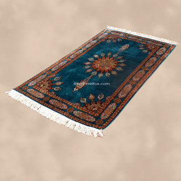 Teal Ardabil Silk Carpet - KashmirBox.com