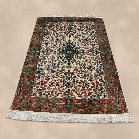 Cream Lotus Silk Carpet - Kashmir Box