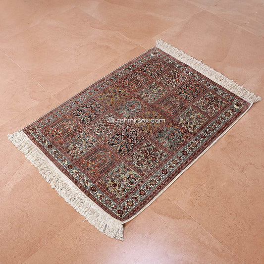 Off White Dabdar Silk Carpet - KashmirBox.com