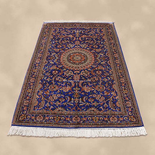 Ink Blue Kashan Silk Carpet - KashmirBox.com