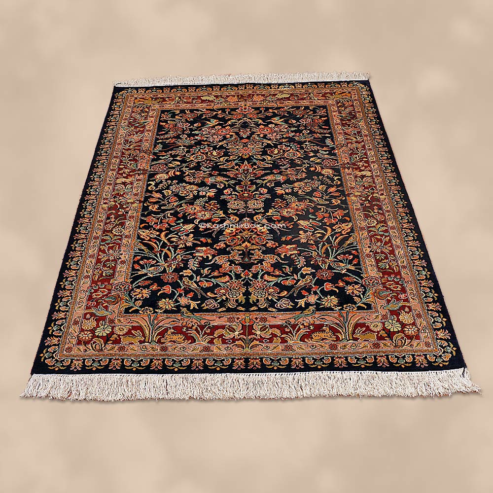 Black Tree of Life Silk Carpet - KashmirBox.com
