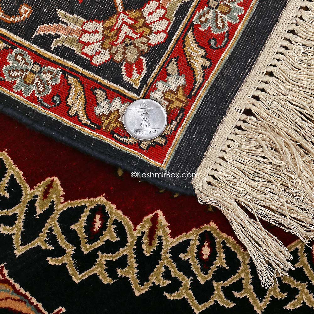 Black Kirman Silk Carpet - KashmirBox.com