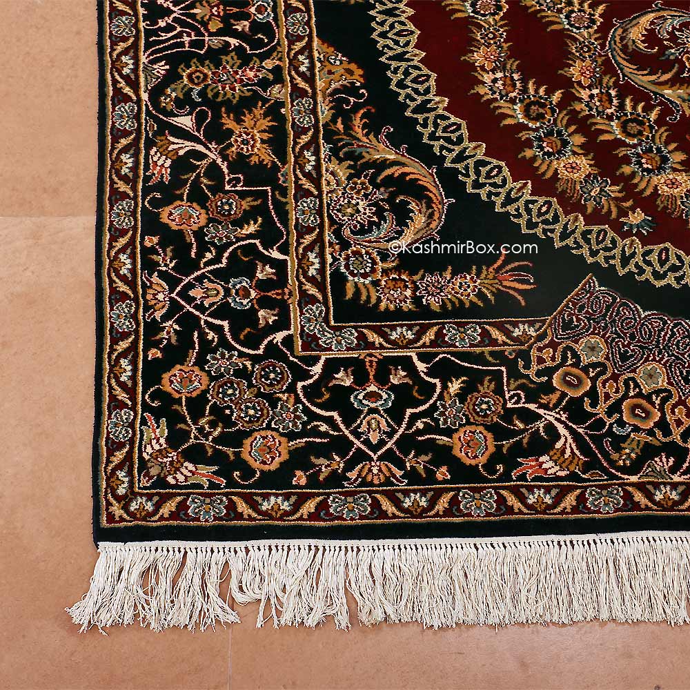 Black Kirman Silk Carpet - KashmirBox.com