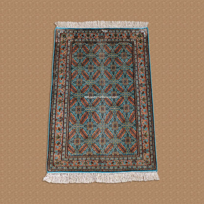 Blue Khatam Band Silk Carpet - KashmirBox.com