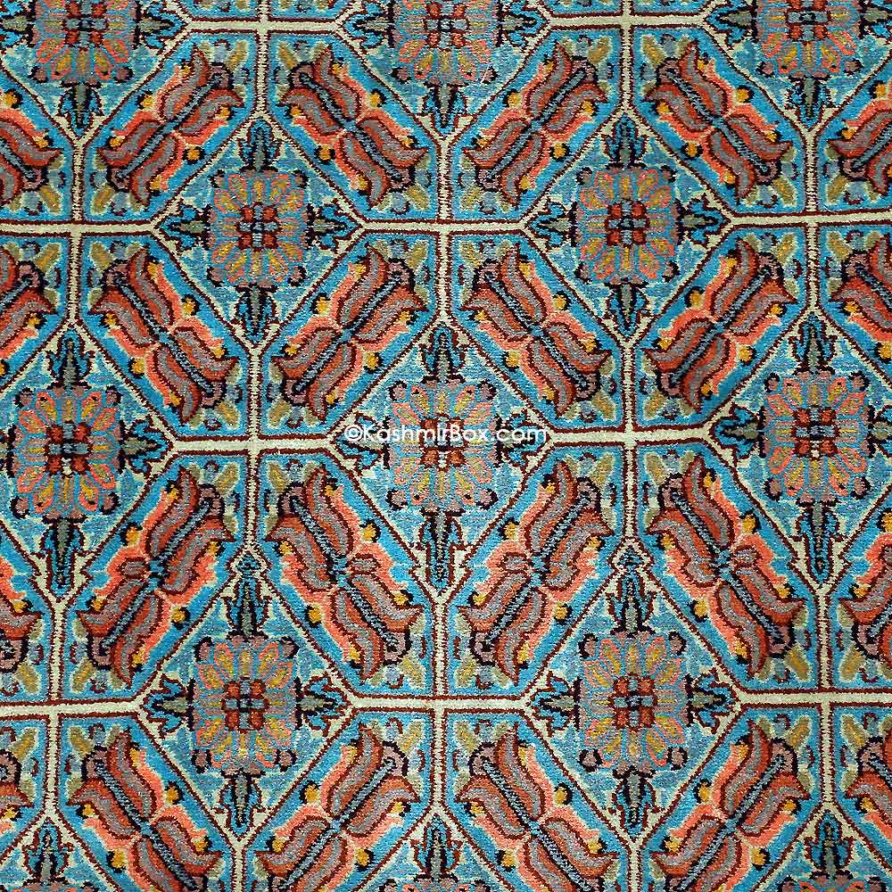 Blue Khatam Band Silk Carpet - KashmirBox.com