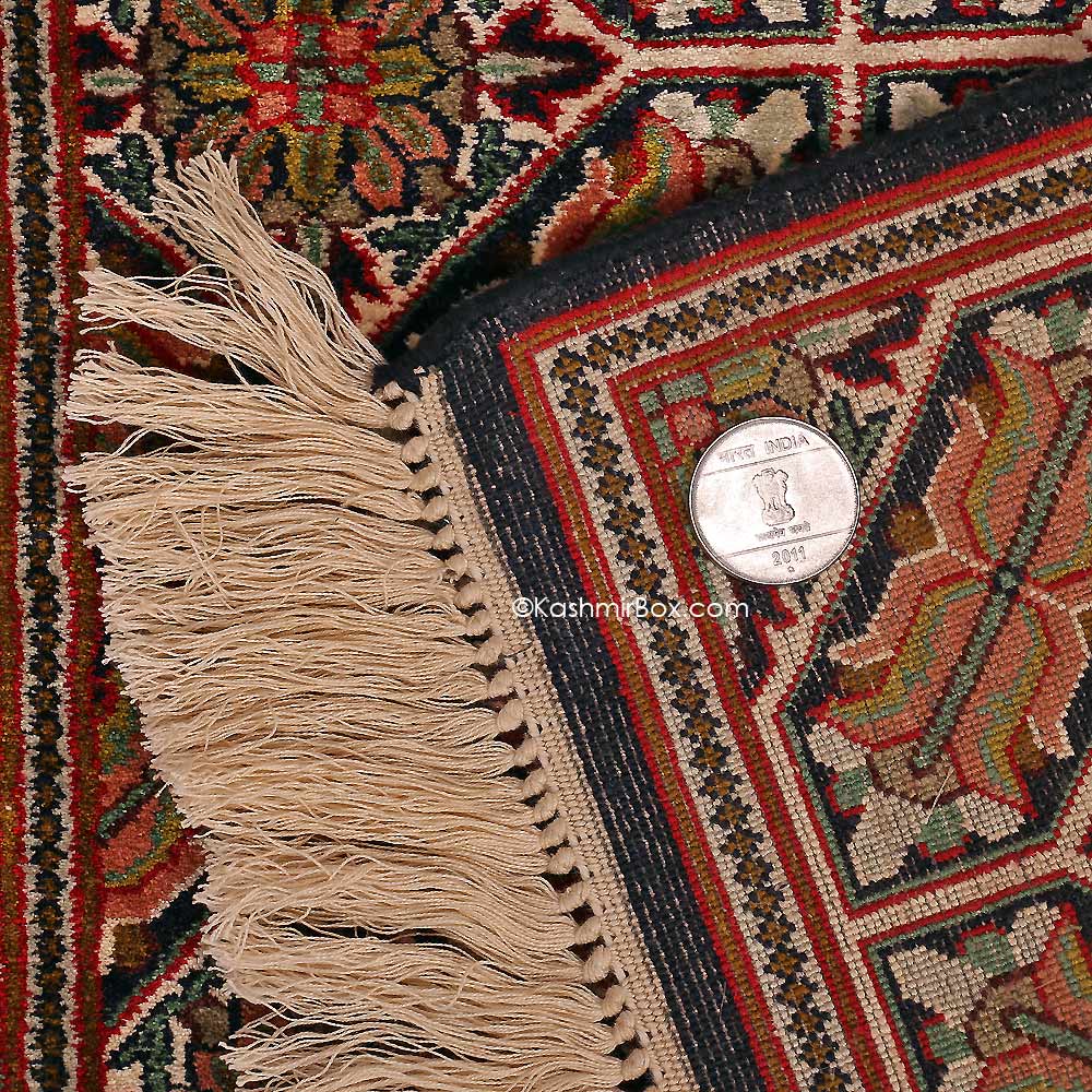 Black Khatam Band Silk Carpet - KashmirBox.com