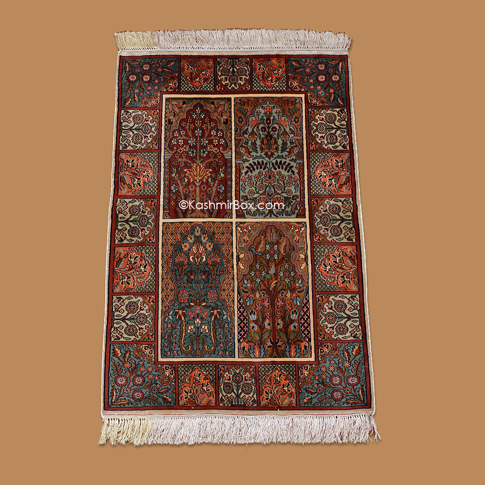 Fawn Hamadan Silk Carpet - KashmirBox.com