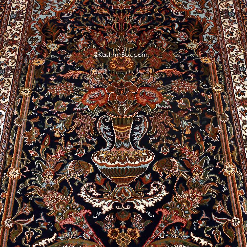 Black Tree of Life Silk Carpet - KashmirBox.com
