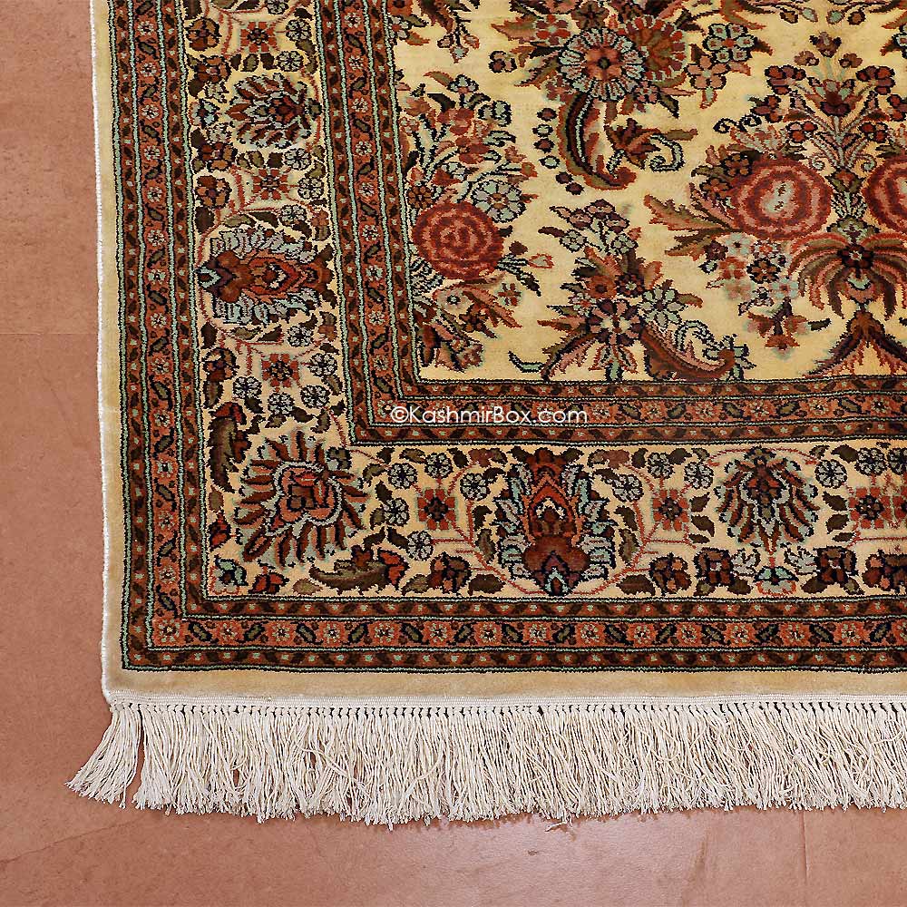 Cream All Over Silk Carpet - KashmirBox.com