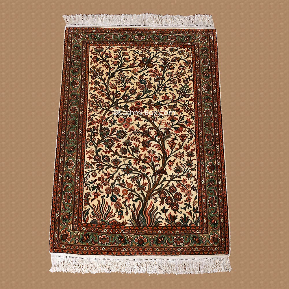 White Tree of Life Silk Carpet - KashmirBox.com