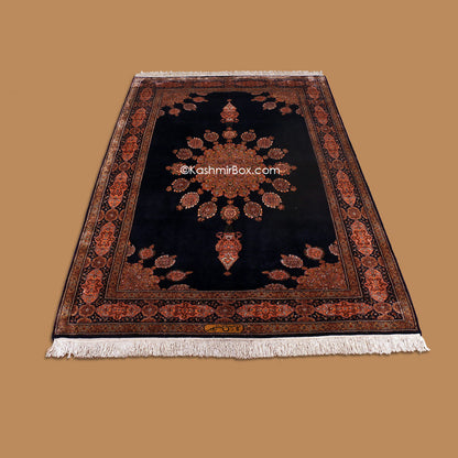Black Ardabil Silk Carpet - KashmirBox.com