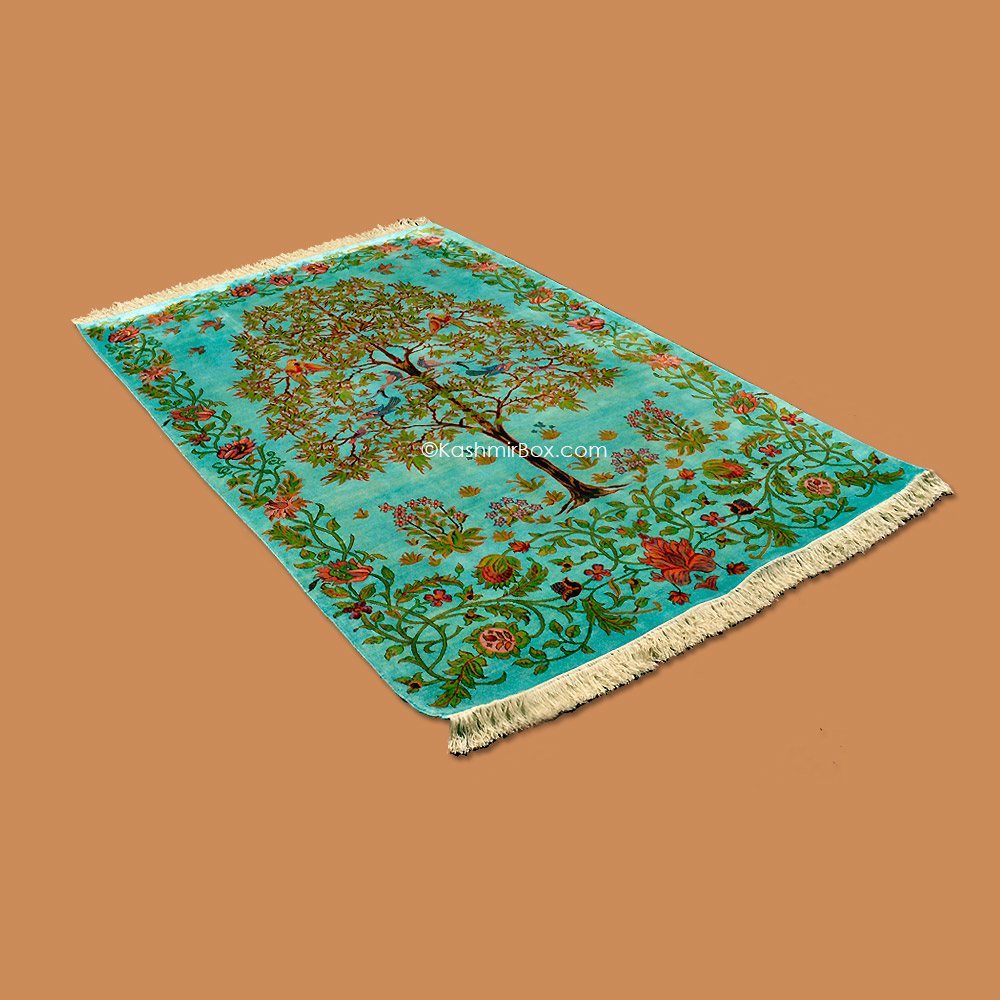Sapphire Tree of Life Silk Carpet - KashmirBox.com