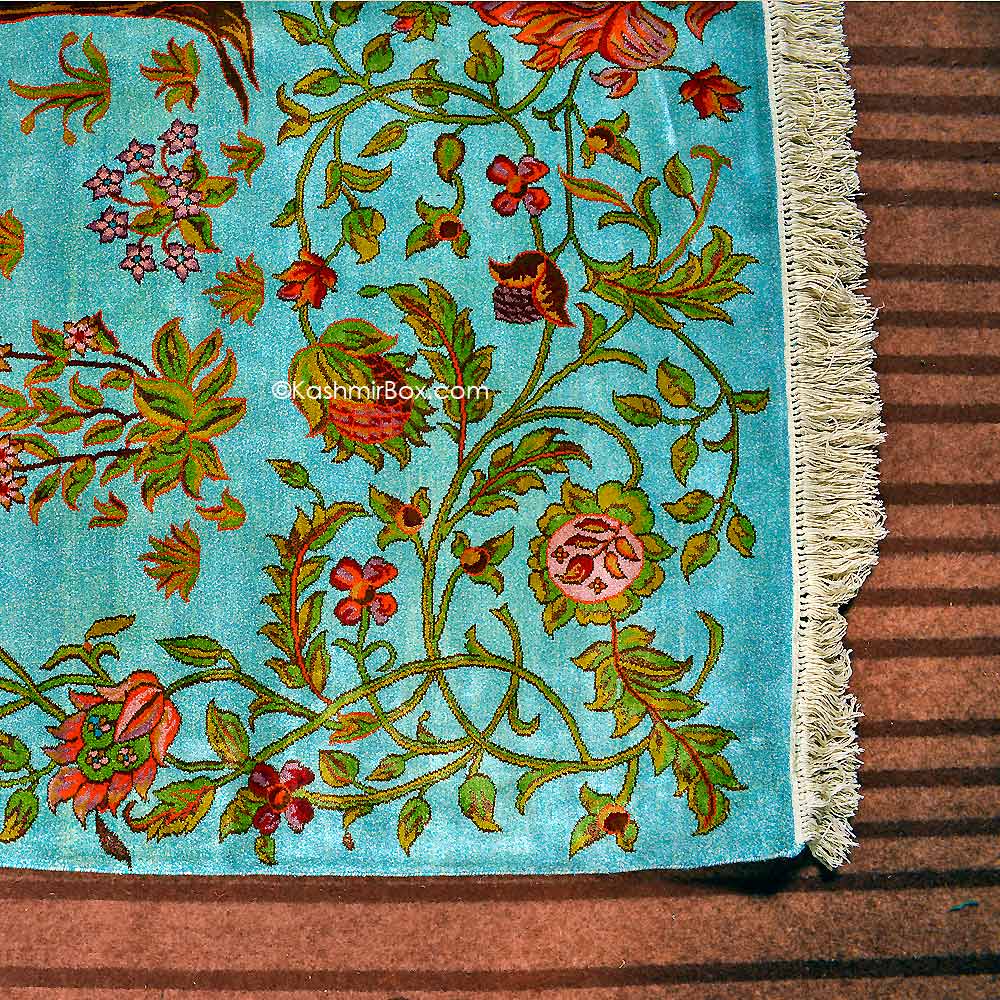 Sapphire Tree of Life Silk Carpet - KashmirBox.com