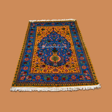 Ink Blue Gulabdar Silk Carpet - KashmirBox.com