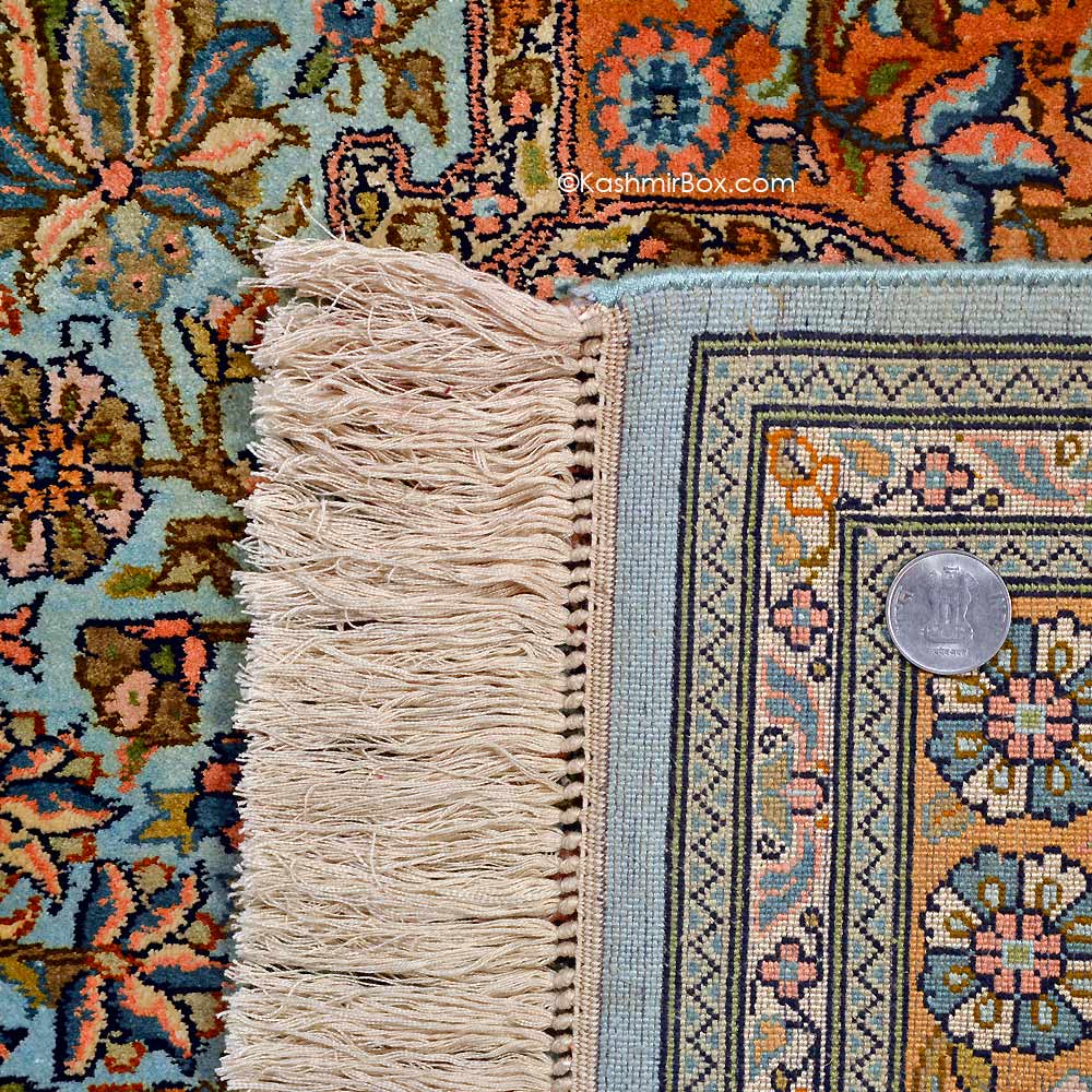 Sky Blue Mashad Silk Carpet - KashmirBox.com