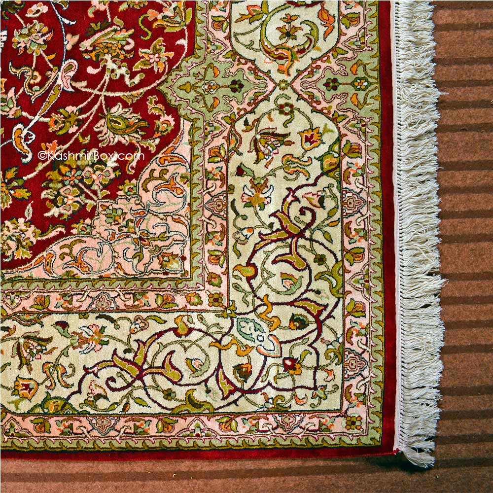 Red Kashan Silk Carpet - KashmirBox.com