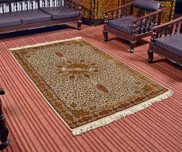 Cream Ardabil Silk Carpet - KashmirBox.com
