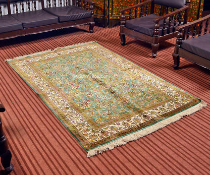 Green All Over Silk Carpet - KashmirBox.com